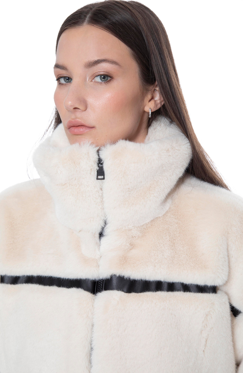Blue Revival Mob Wife Unreal Leather Fur Jacket In Vanilla Bean