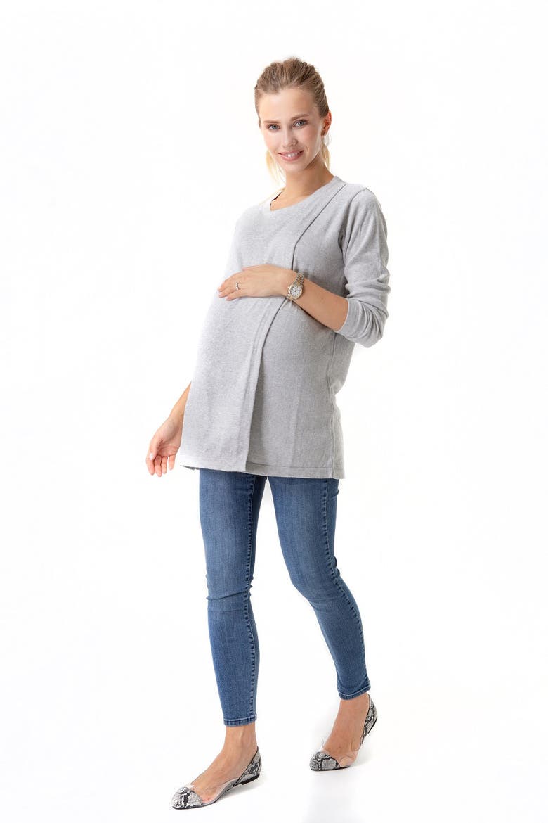 Casual Elegance Long Sleeve Maternity/Nursing Knit Top, Main, color, Grey
