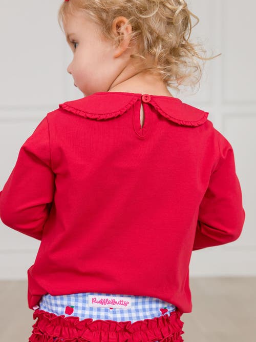 Rufflebutts Knit Long Sleeve Ruffle Peter Pan Tee In Red