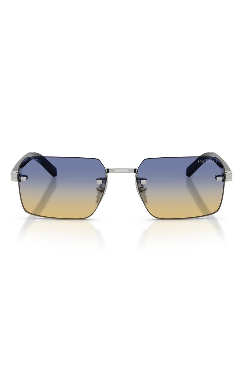 Prada 55mm Gradient Rectangular Sunglasses, Main, color, Silver / Yellow/ Dark Blue