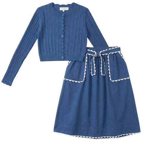 Contrast Trim Cardigan and Skirt Set (Big Kid)