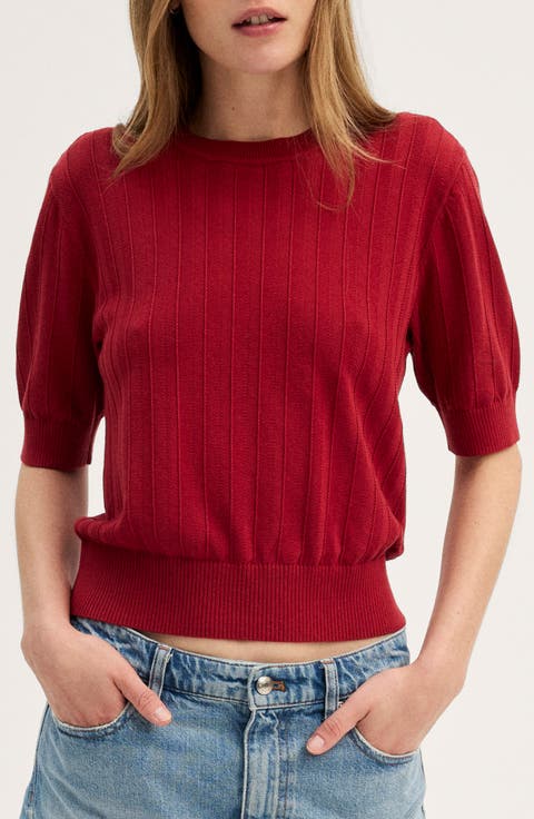 Pointelle Stitch Crewneck Sweater Tee