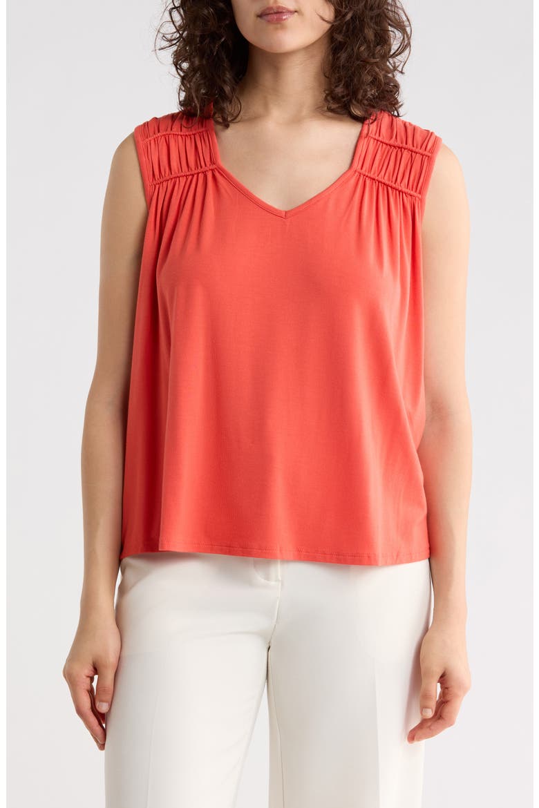 Shirred Detail Jersey Tank, Main, color, CLEMENTINE
