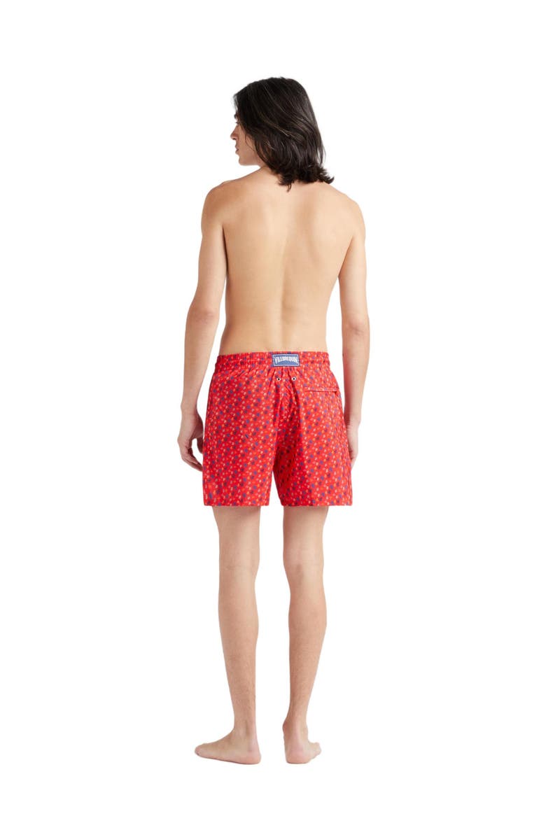 Vilebrequin Men's Micro Ronde Des Tortues Rainbow Light Fabric Swim Shorts, Alternate, color, Coquelicot