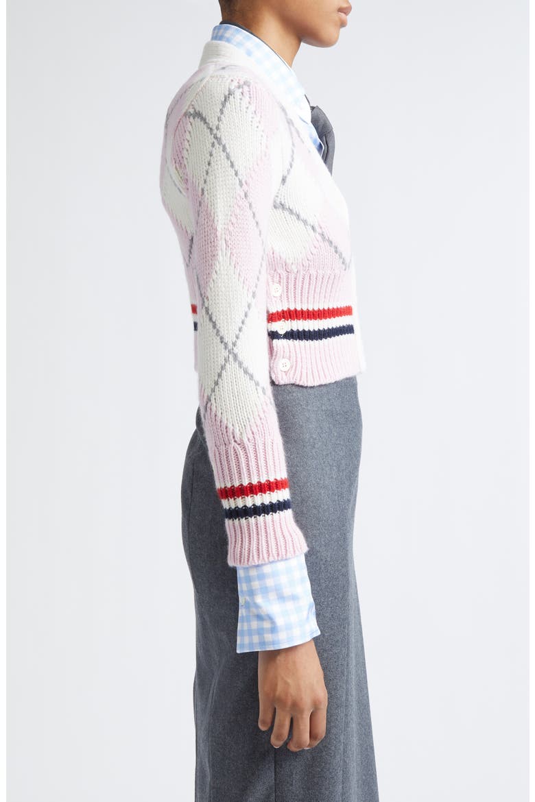 Argyle Intarsia Shrunken Virgin Wool Blend Cardigan, Alternate, color, LIGHT PINK