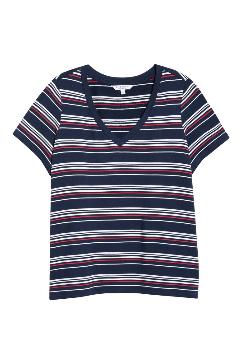 Stripe V-Neck Terry T-Shirt, Alternate, color, DARK NAVY/ WHITE/ FB STP