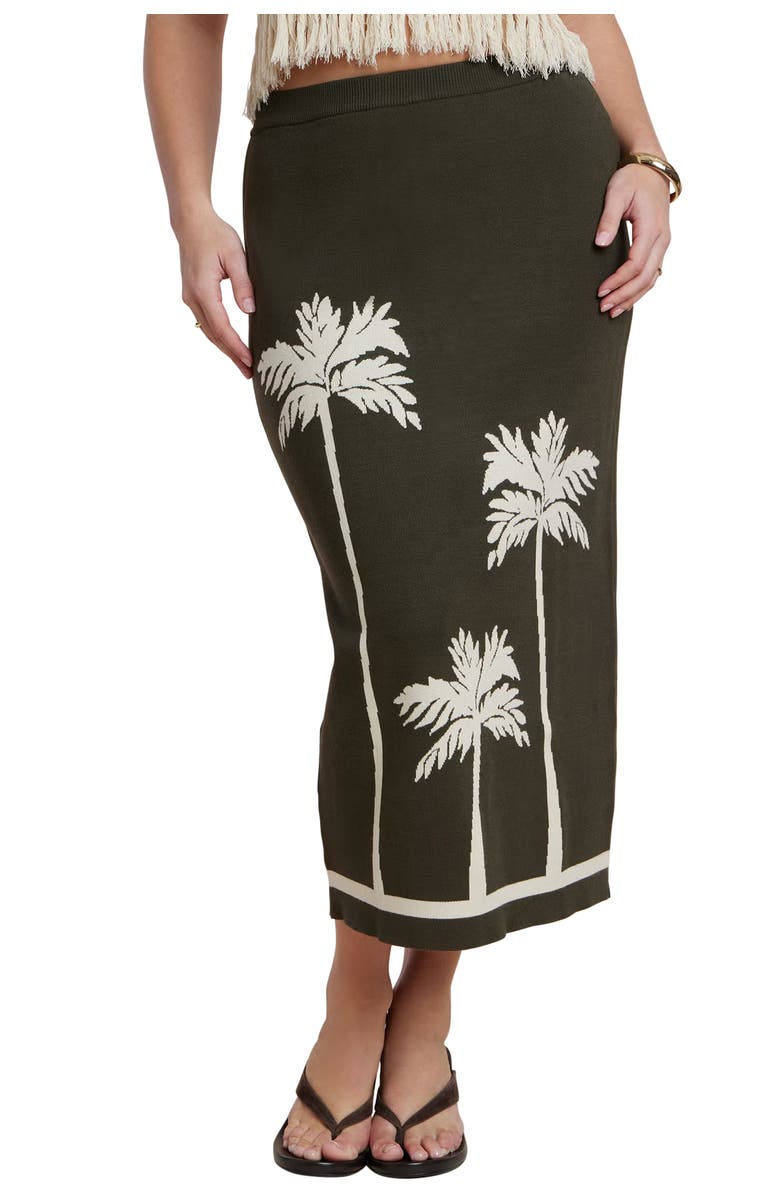 ELOQUII Intarsia Column Skirt, Main, color, Trio Palm Olive
