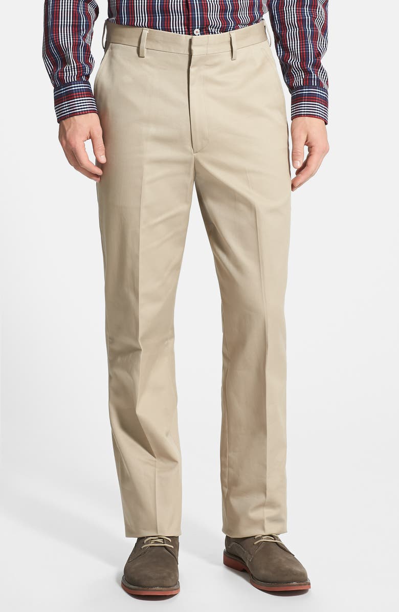 Berle Flat Front Classic Fit Cotton Dress Pants, Alternate, color, Khaki