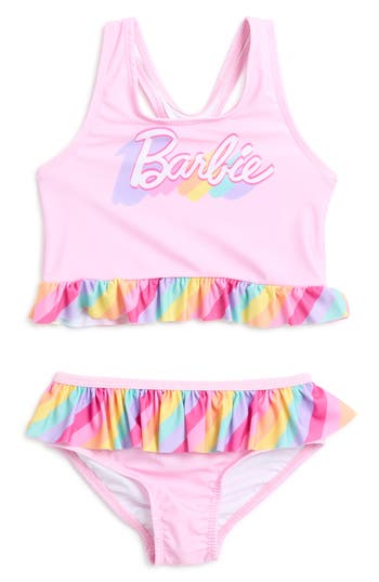 Dreamwave Kids' Barbie® Ruffled Bikini In Pink Multi