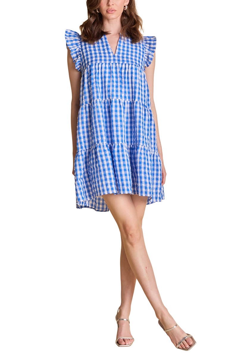 English Factory Gingham Check Tiered Minidress, Main, color, Blue