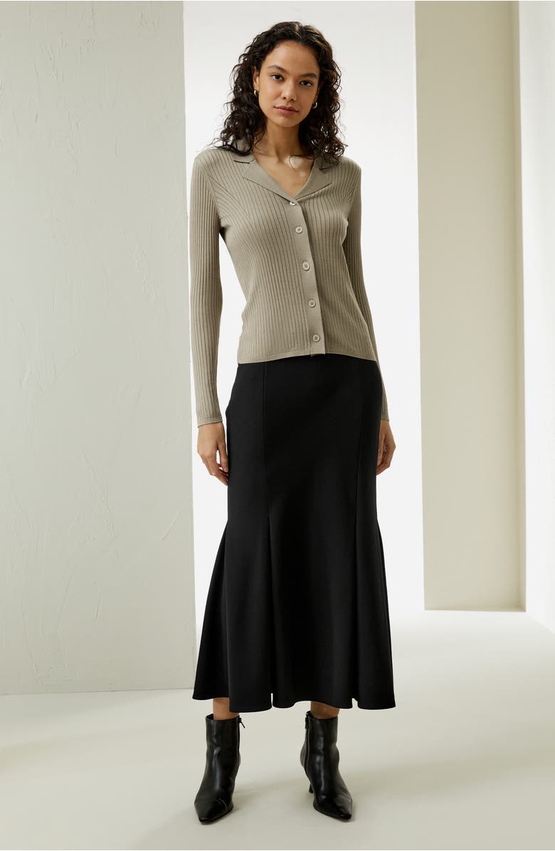 Lilysilk Lapel Collar Spun Silk Cardigan, Alternate, color, Khaki