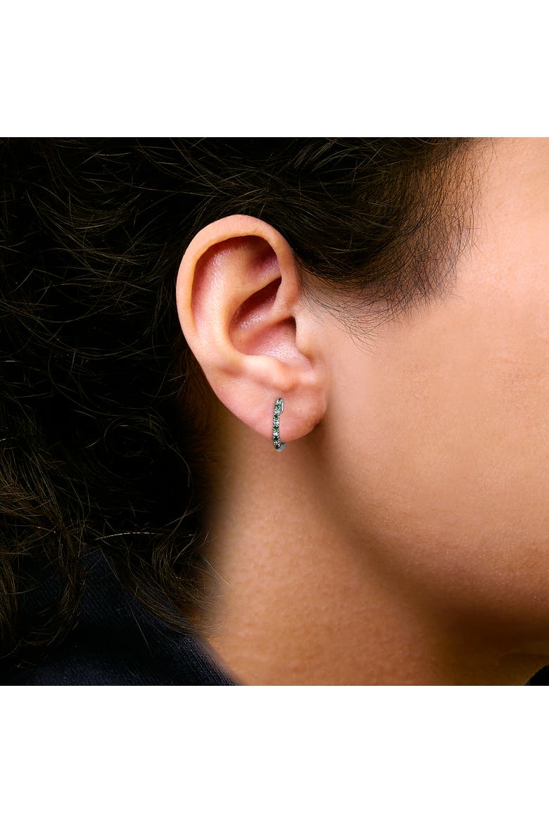 10K White Gold Alternating Emerald 1/10 Ct Diamond Huggy Hoop Earrings, Alternate, color, White