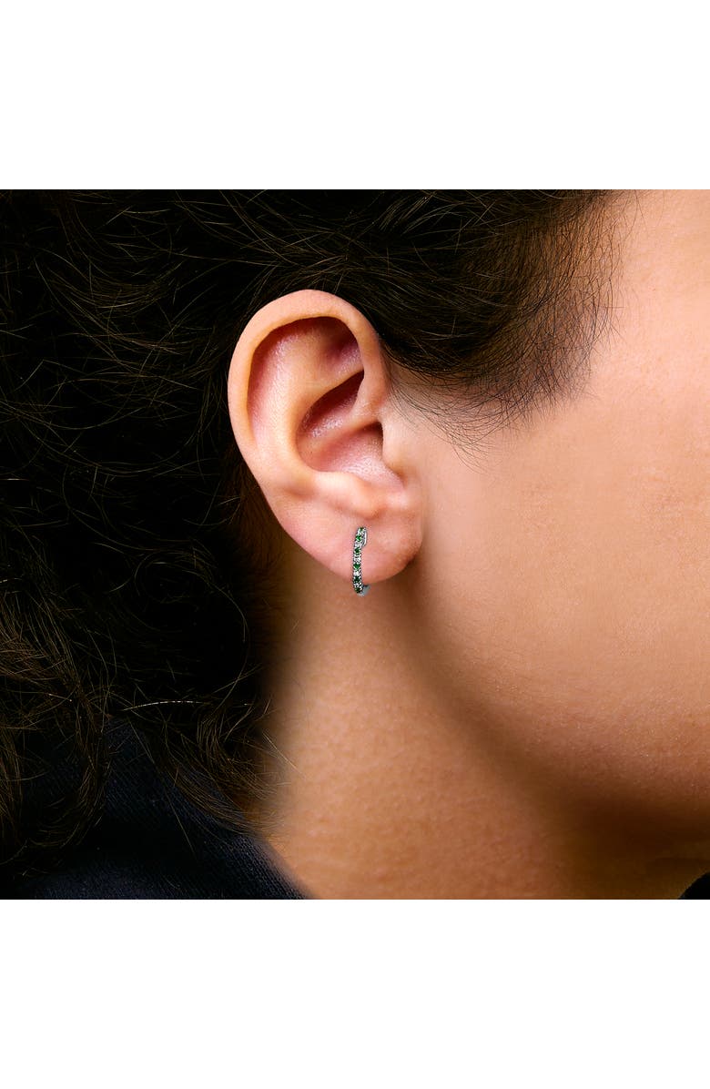 Haus of Brilliance 10K White Gold Alternating Emerald 1/10 Ct Diamond Huggy Hoop Earrings, Alternate, color, White