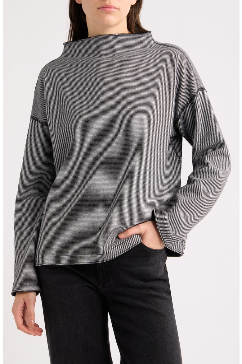 Reversible Boxy Cotton Funnel Neck Top, Main, color, BLACK/ IVORY