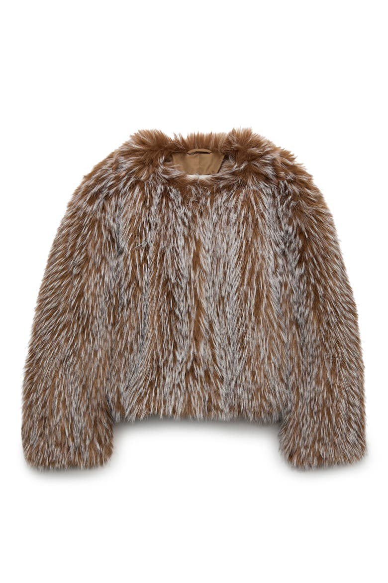 Tipped Faux Fur Jacket, Alternate, color, BROWN/ MULTI
