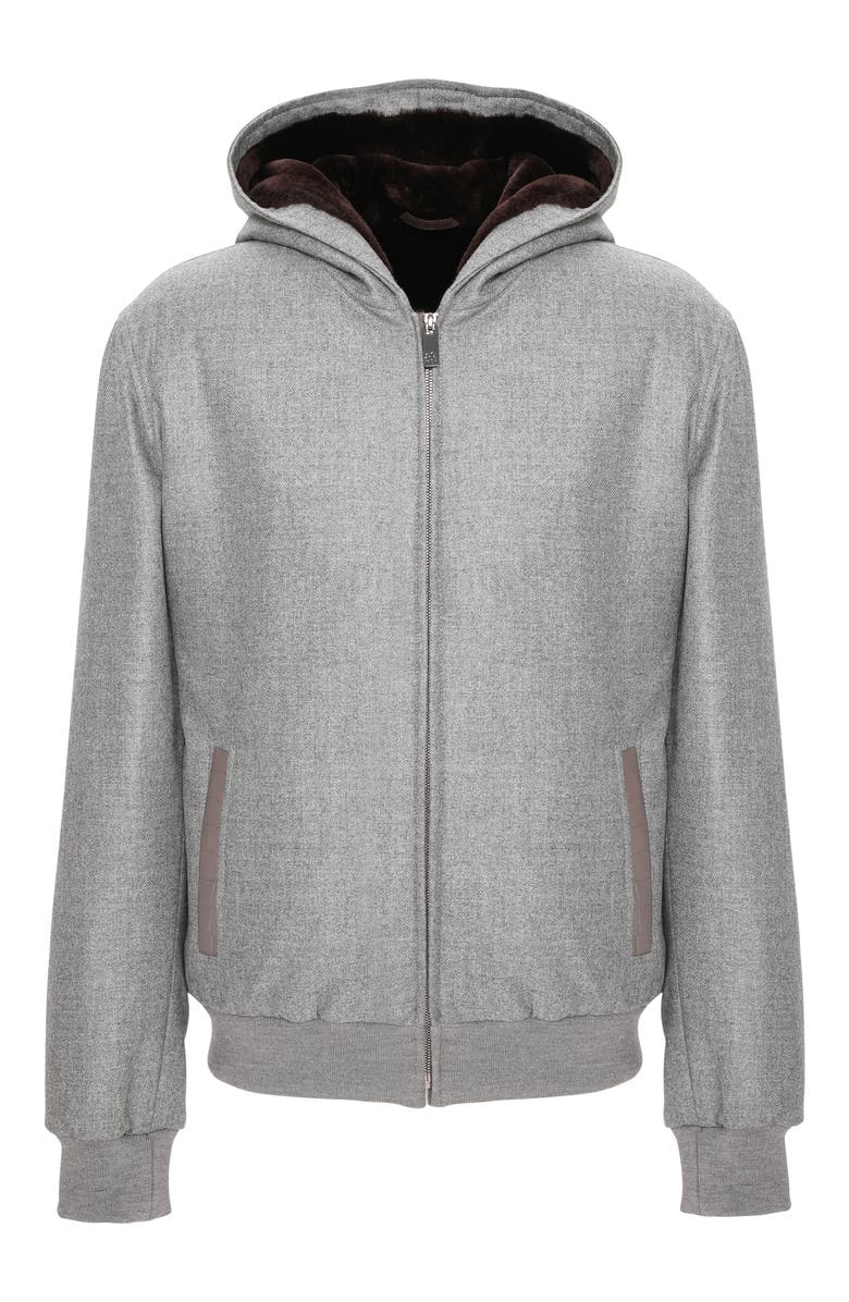 GORSKI Mens Wool And Cashmere Jacket with Genuine Shearling Lining, Alternate, color, Gray/Brown