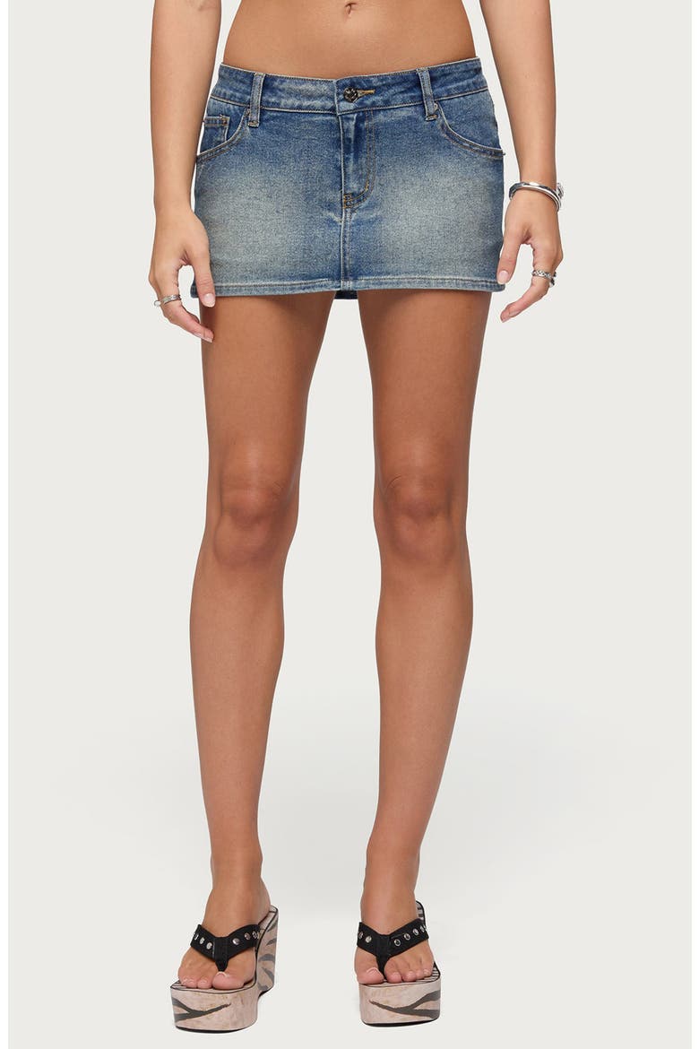 Seffie Low Rise Denim Skirt, Main, color, BLUE-WASHED