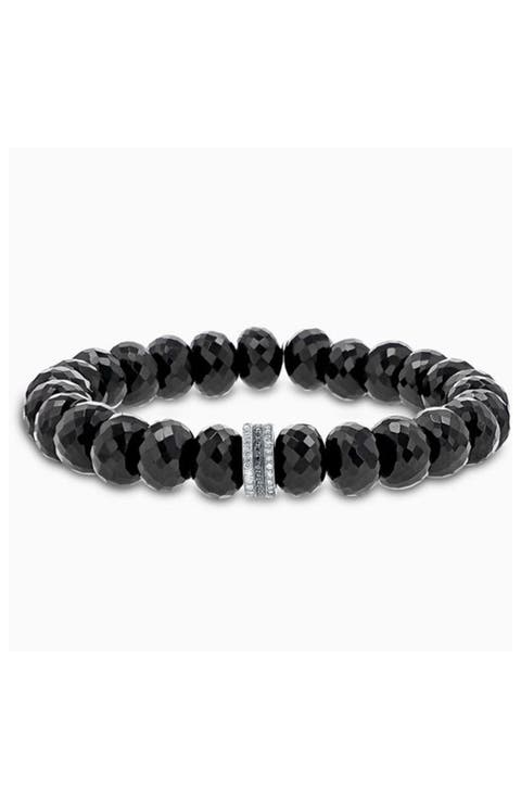 Spinel 10MM Bead Bracelet With Silver And Black Diamond Rondelles
