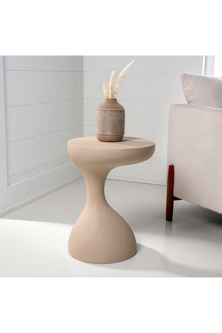 Brady Minimalist Geometric Polyresin Indoor/Outdoor Accent Table & Garden Stool, All-Weather Sculptural Side Table, Alternate, color, Mocha