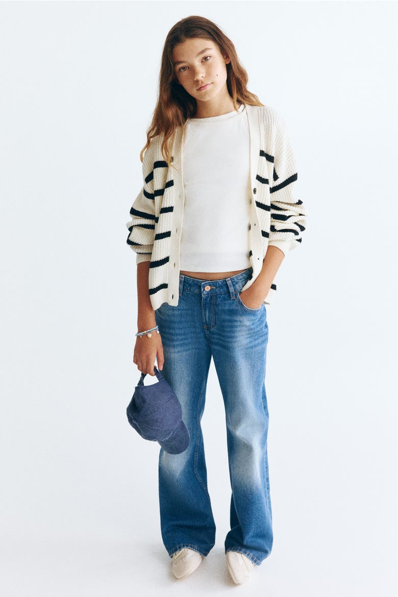 Rib-knit cardigan, Alternate, color, Cream/black striped
