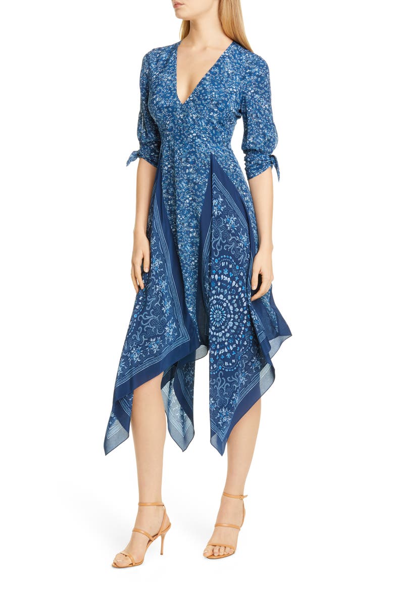Scarf Print Silk Dress, Alternate, color, 100316 DEEP TEAL