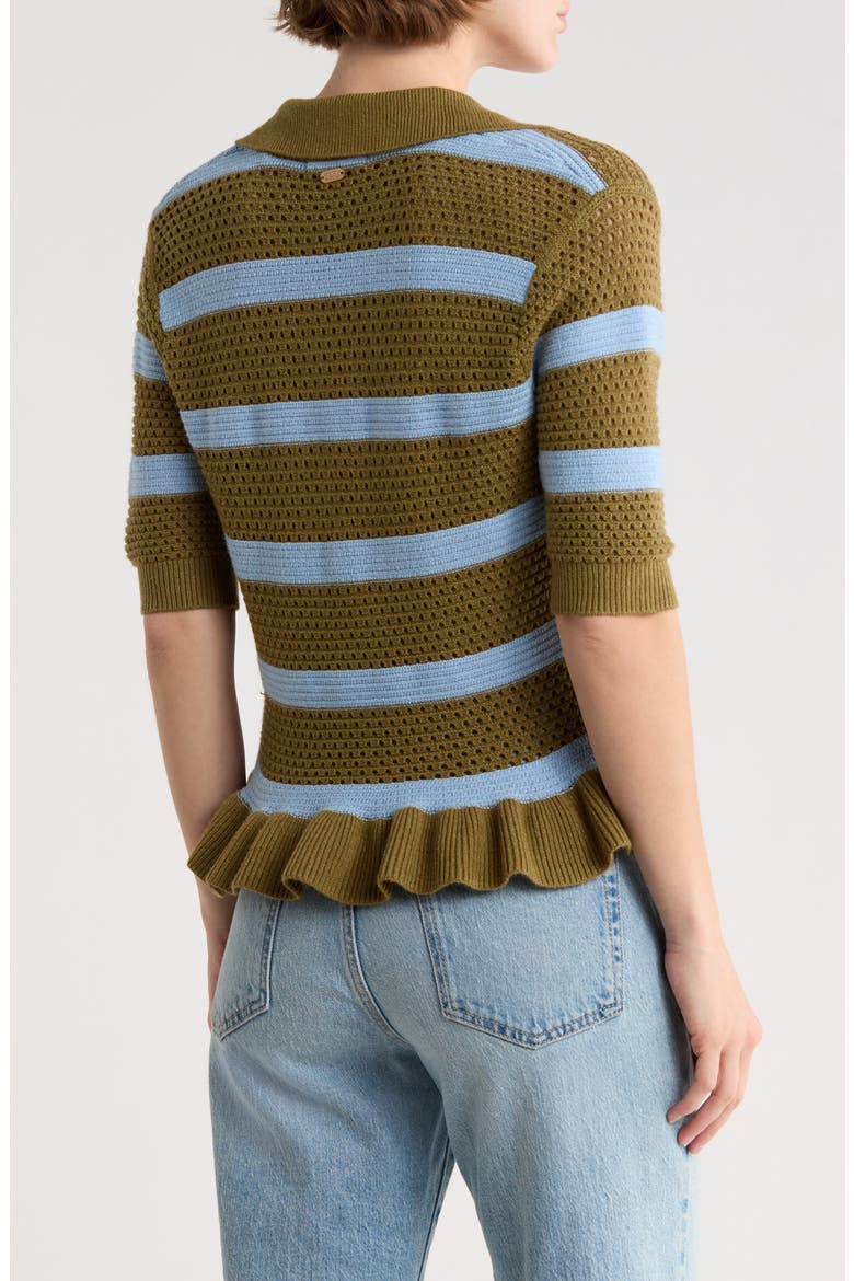 Pointelle Peplum Sweater, Alternate, color, GREEN MOSS/ CERULEAN