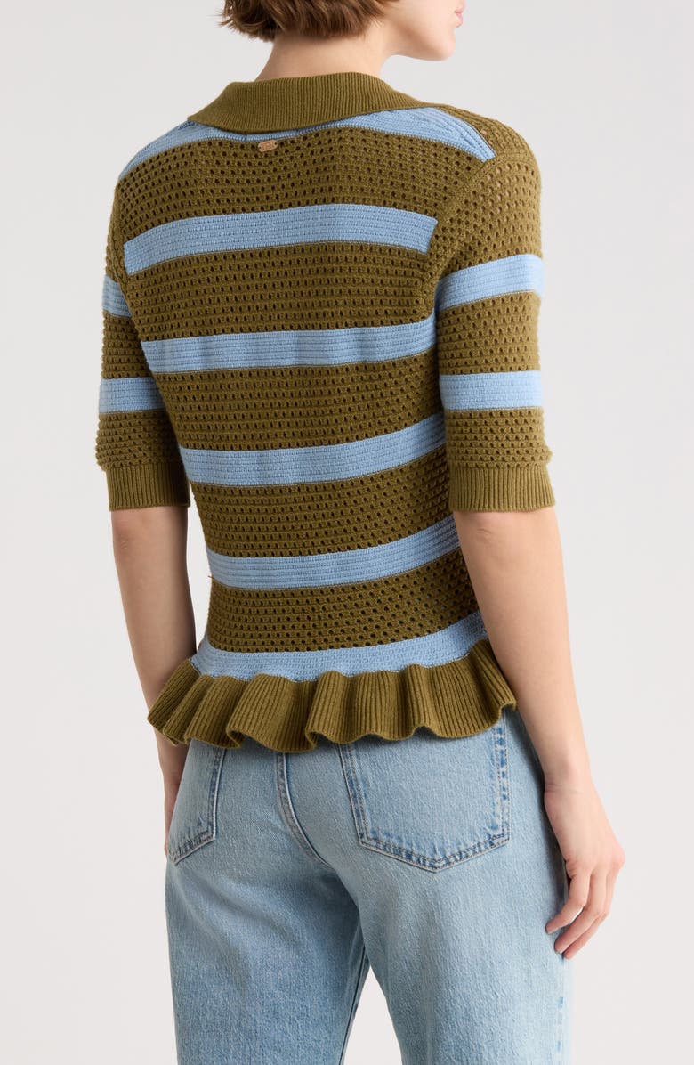 Scotch & Soda Pointelle Peplum Sweater, Alternate, color, Green Moss/ Cerulean