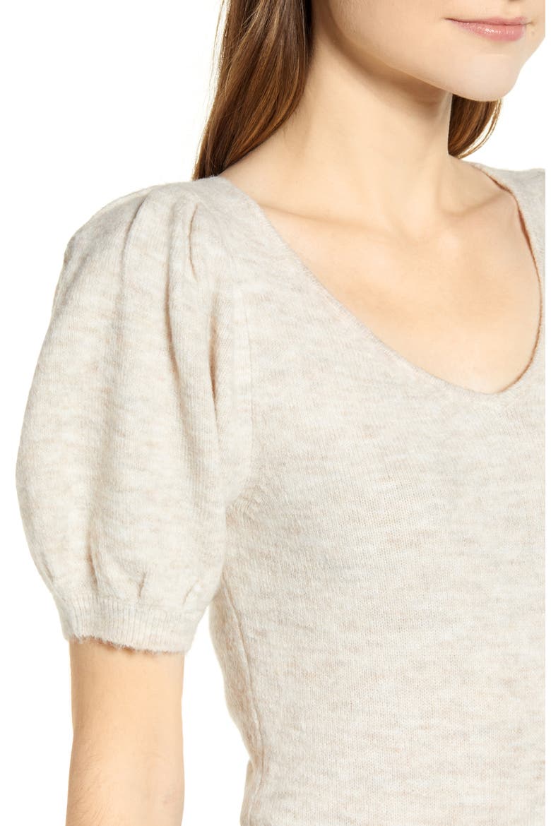 Puff Sleeve Sweater, Alternate, color, BEIGE OATMEAL HEATHER