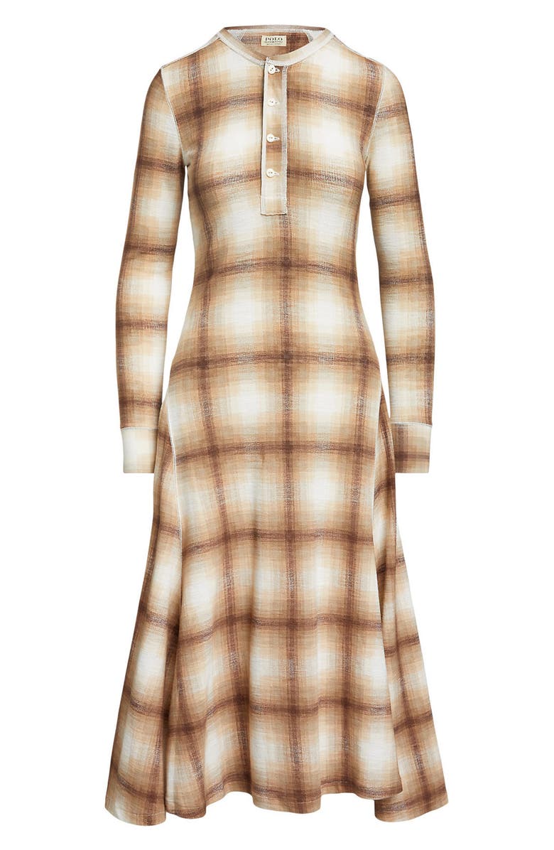Polo Ralph Lauren Plaid Long Sleeve Cotton Waffle Maxi Dress, Alternate, color, 