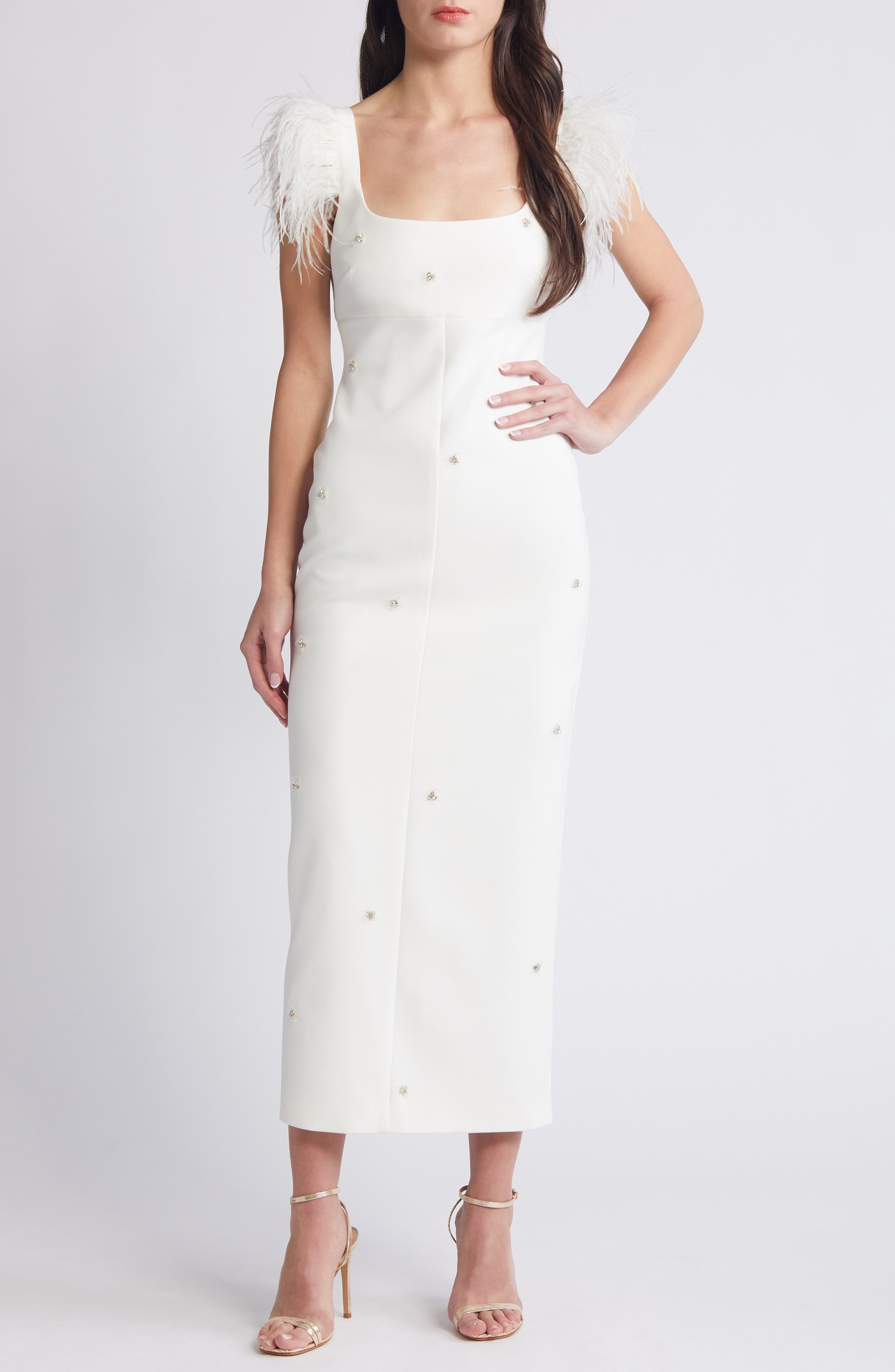 Cameron Feather Cap Sleeve Gown