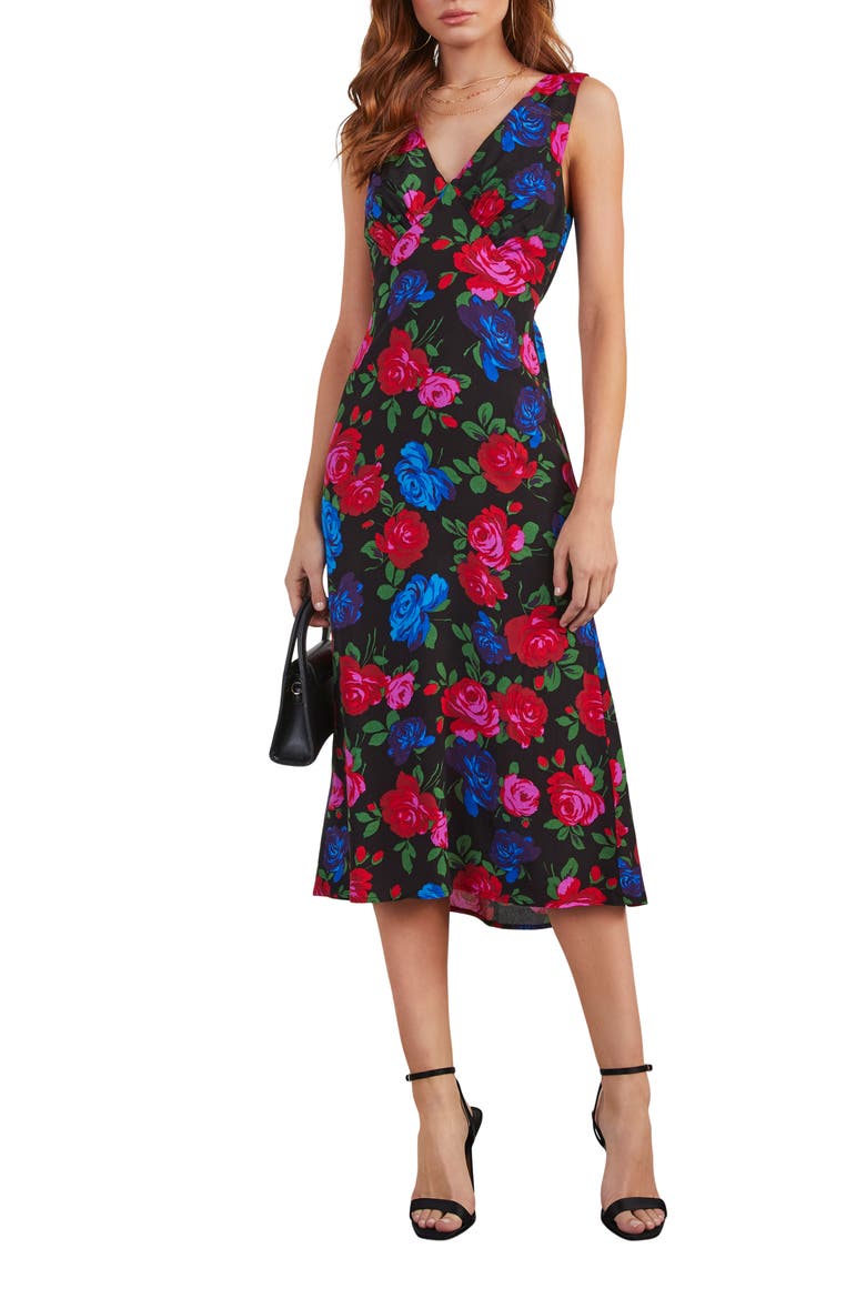 Robbie Floral Sleeveless Satin Midi Dress, Main, color, MULTI