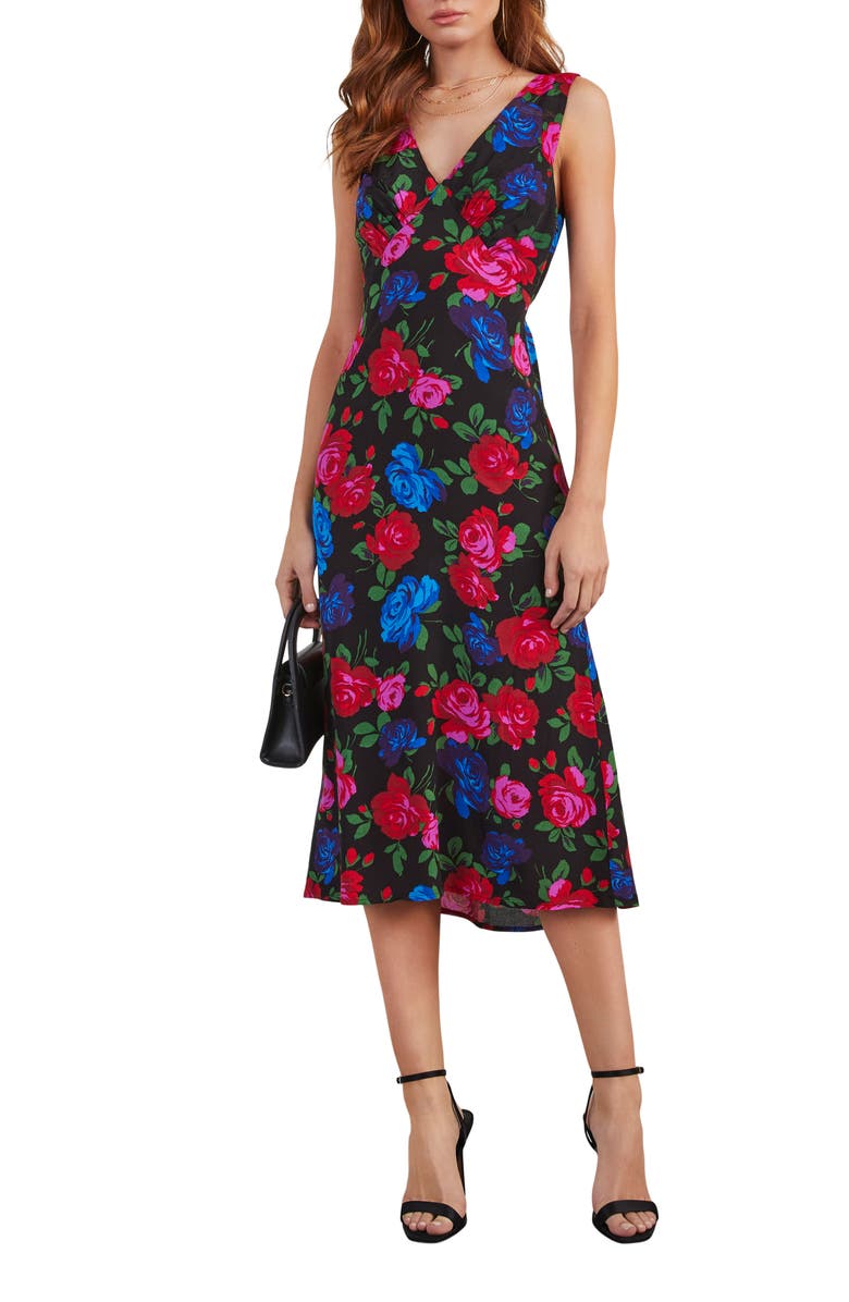 VICI Collection Robbie Floral Sleeveless Satin Midi Dress, Main, color, 