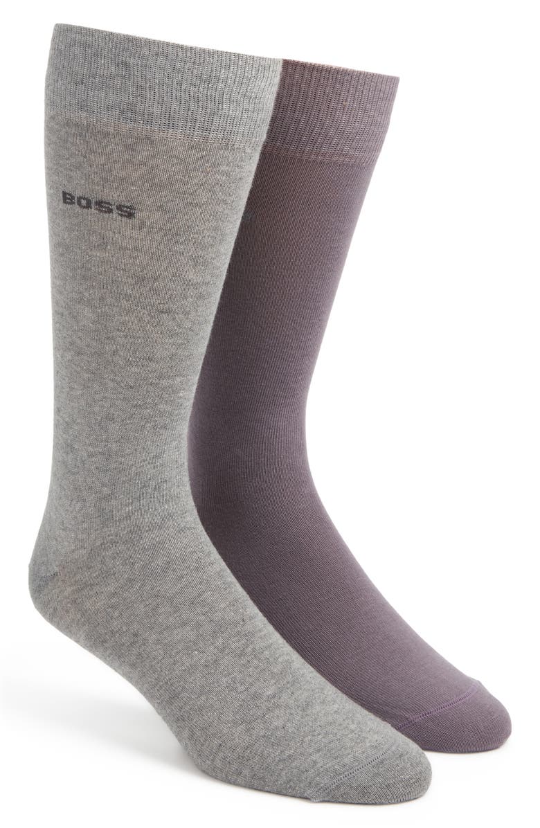 BOSS Assorted 2-Pack Cotton Blend Dress Socks, Main, color, Open Purple