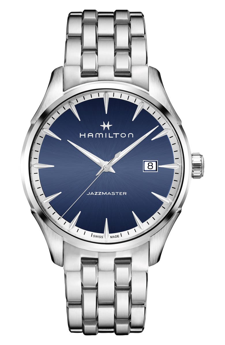 Hamilton Jazzmaster Bracelet Watch, 40mm, Main, color, Silver/ Blue/ Silver