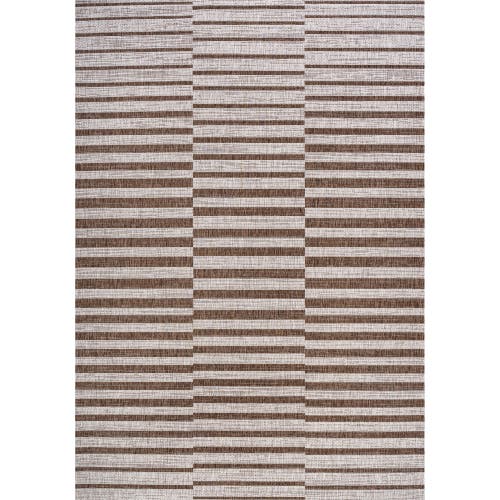Jonathan Y Sukie Modern Offset Stripe Indoor/outdoor Area Rug In Beige/brown