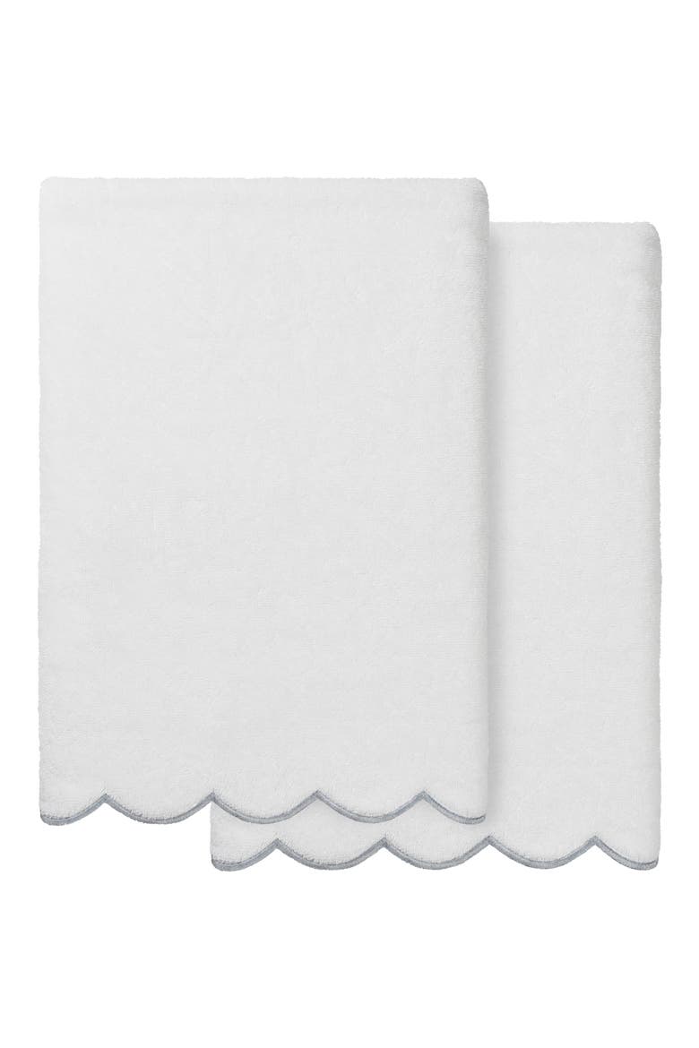 Adornia Scalloped Set of 2 Bath Towels, Main, color, WHITE/ GRAY