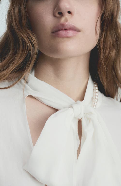Mango Tie Neck Chiffon Top In Off White