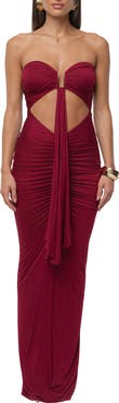 JLUXLABEL Drape Cutout Strapless Body-Con Maxi Cocktail Dress