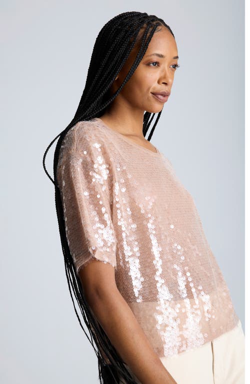 Kenneth Cole Oversized Sequin Drop Shoulder T-shirt In Dark Honey