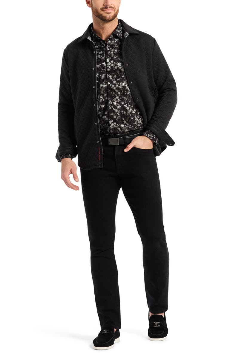 Robert Graham Downey Knit Snap Front Shirt Jacket, Alternate, color, Black