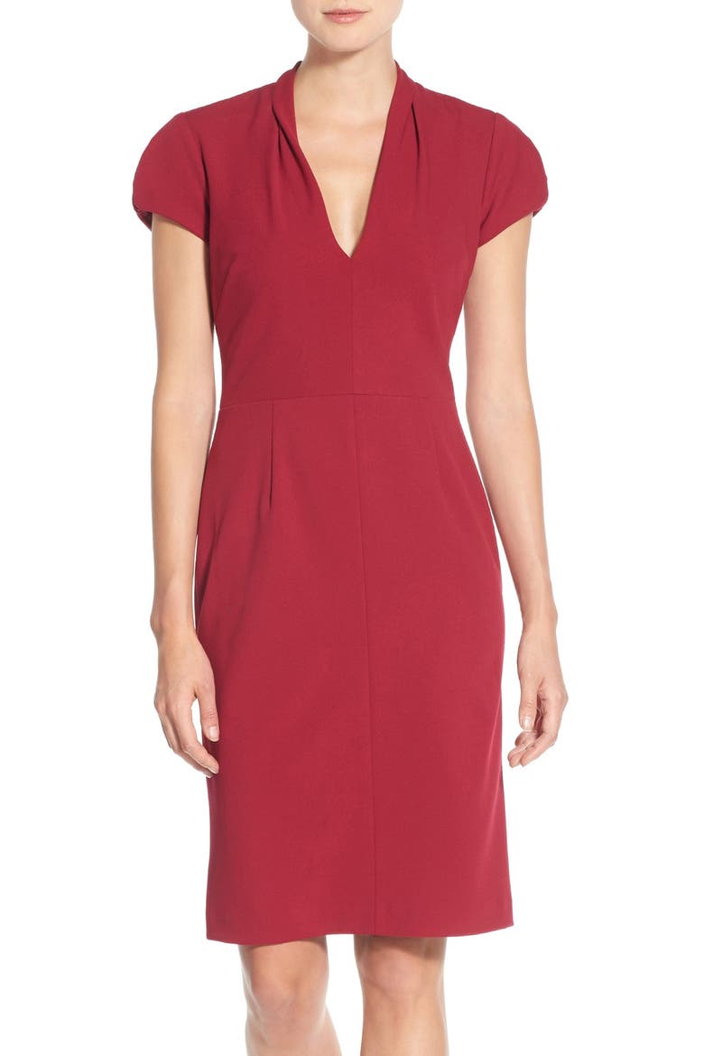Puffed Sleeve Scuba Sheath Dress, Main, color, RUBY