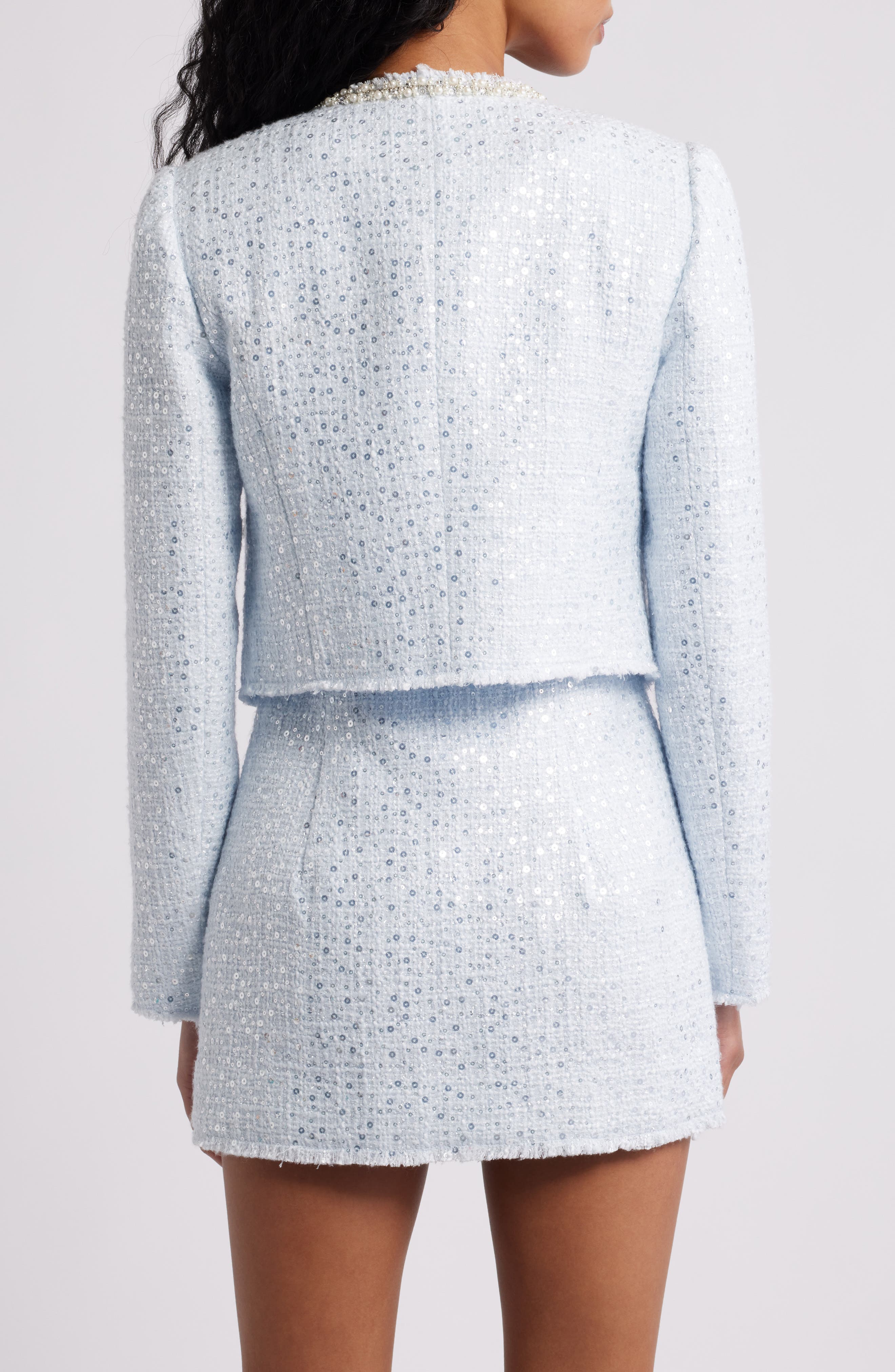 Kelli Sequin Embellished Tweed Crop Jacket - image 2