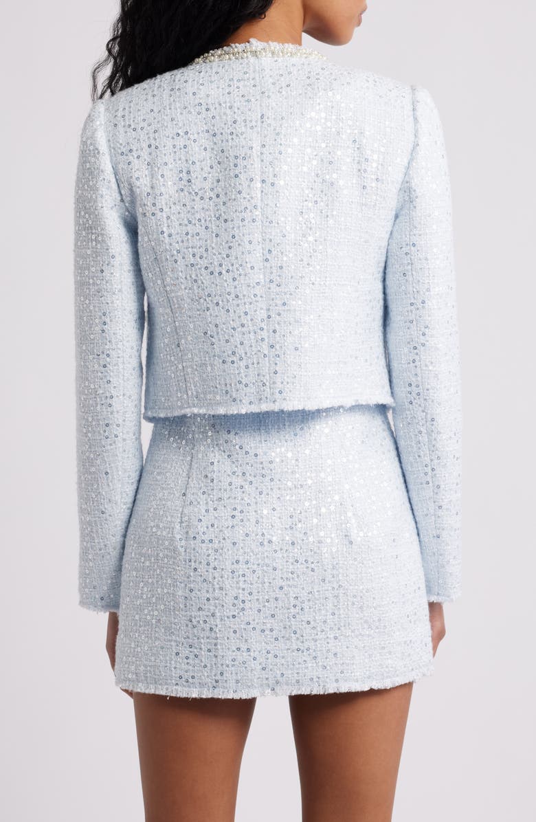 LoveShackFancy Kelli Sequin Embellished Tweed Crop Jacket, Alternate, color, Country Air