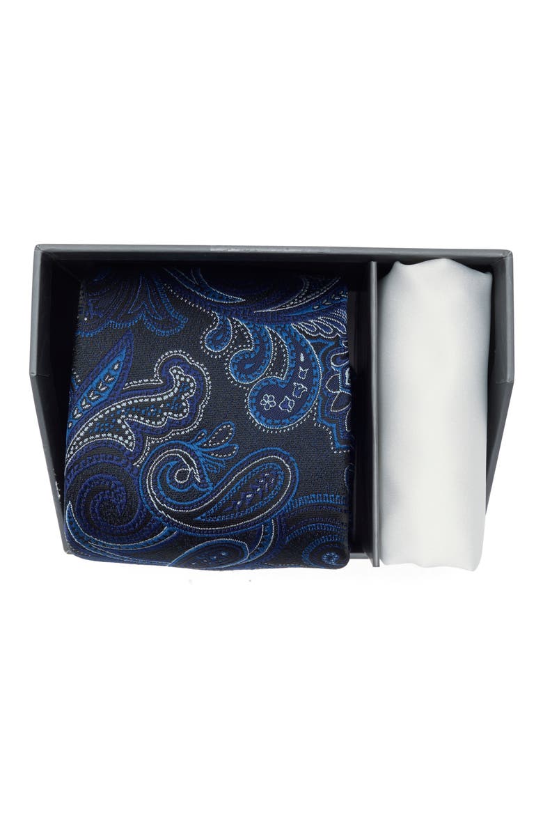 Paisley Tie & Pocket Square Set, Alternate, color, NAVY