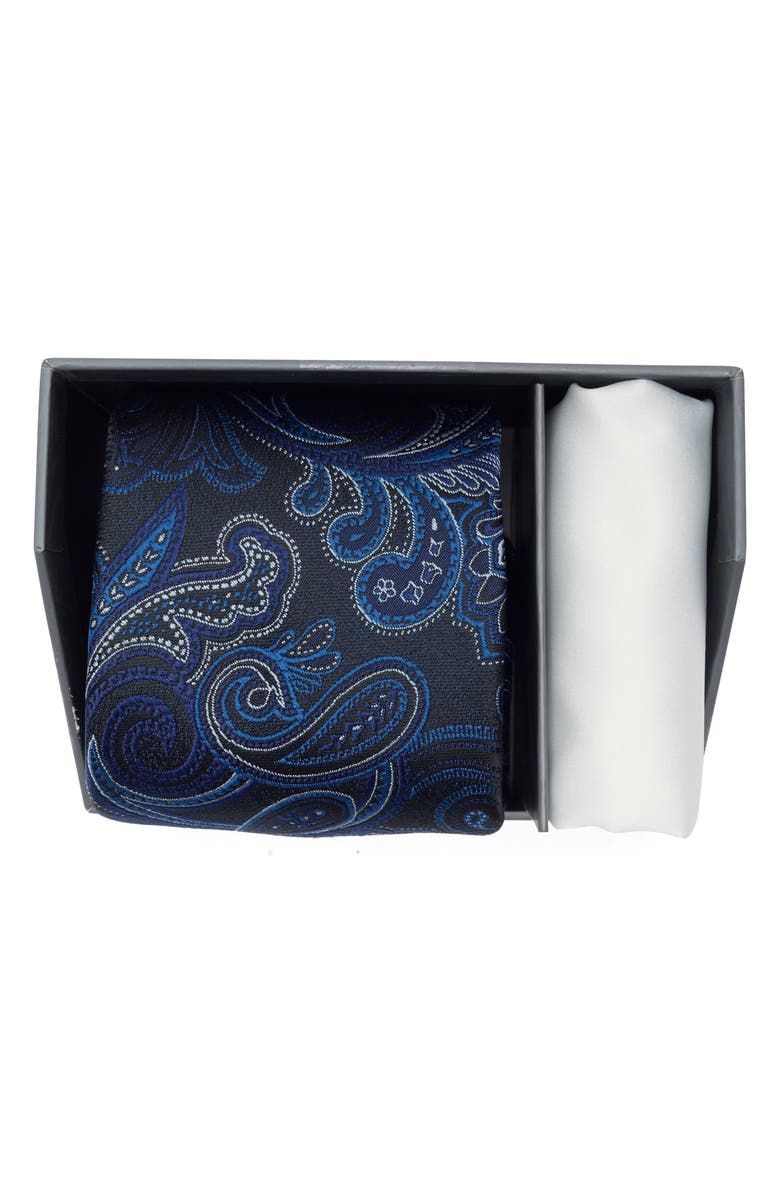 Michael Kors Paisley Tie & Pocket Square Set, Alternate, color, Navy