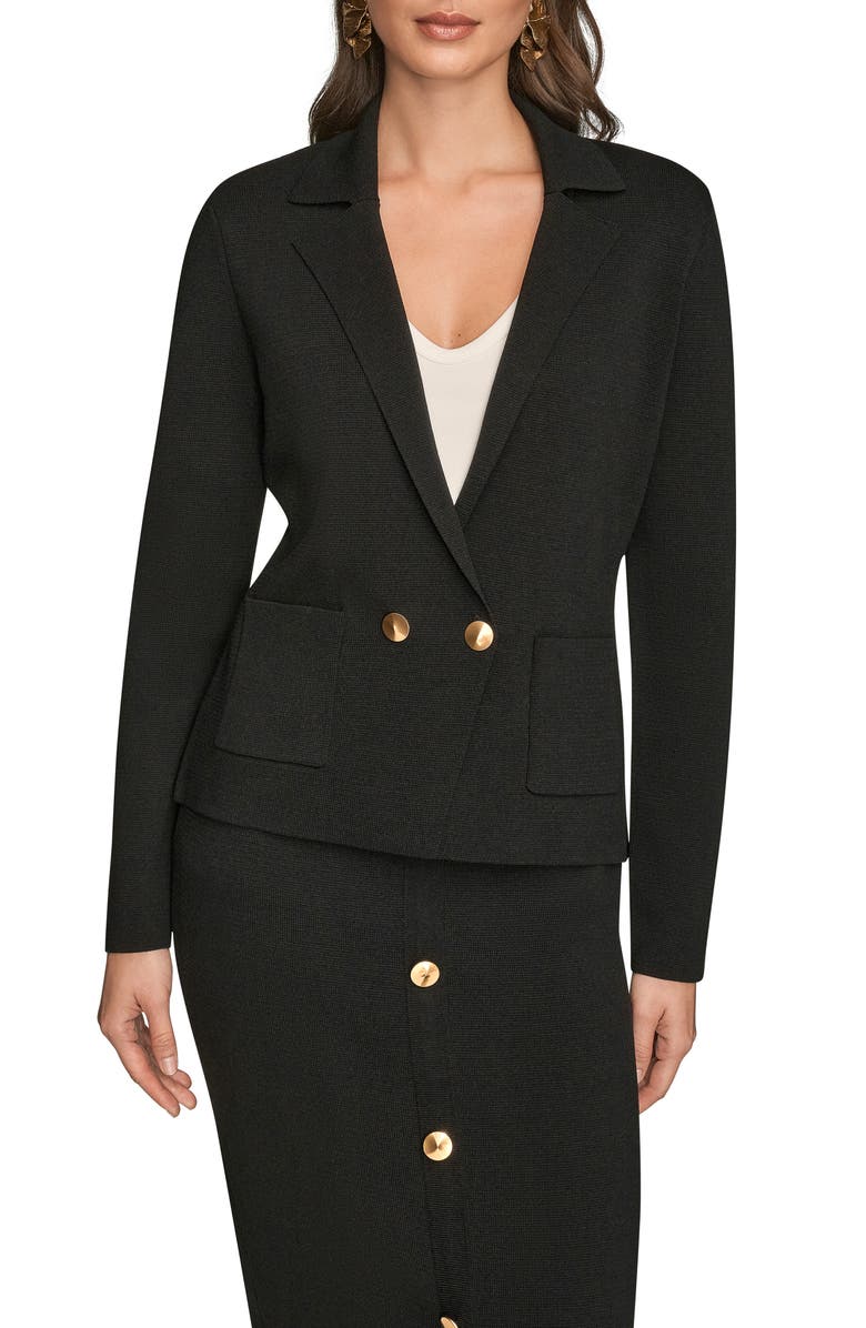 Donna Karan New York Double Breasted Sweater Blazer, Main, color, Black