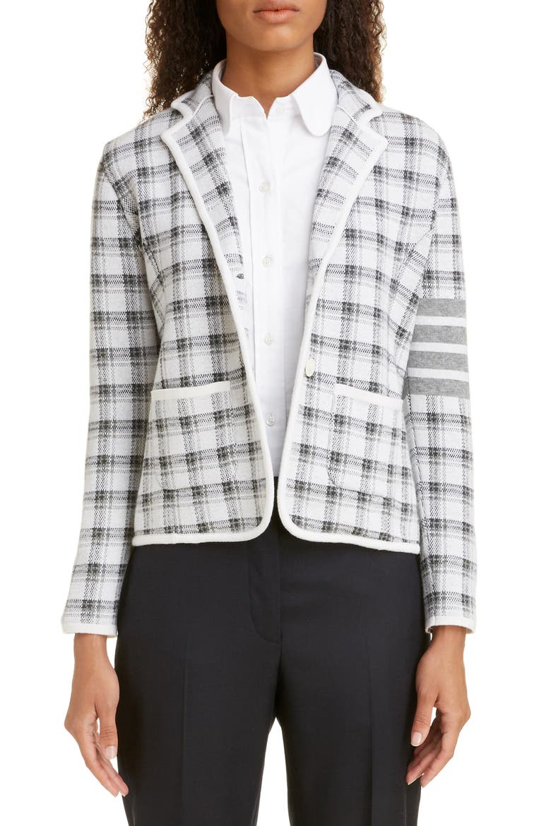 Check Jacquard Cashmere & Wool Sweater Jacket, Main, color, LIGHT GREY