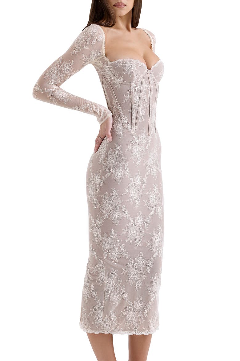 Saisha Long Sleeve Lace Cocktail Midi Dress, Alternate, color, VINTAGE CREAM