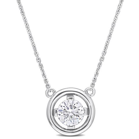 Moissanite Floating Halo Necklace 14k