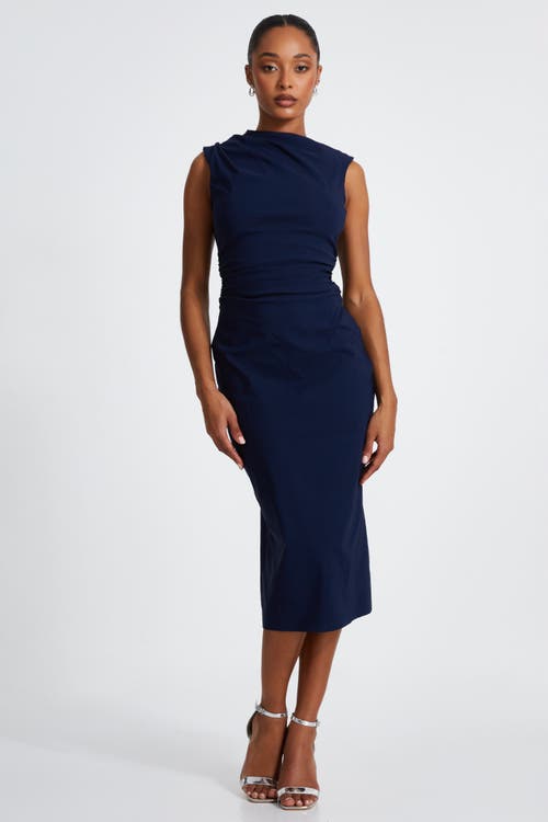 Quiz Bengaline High Neck Midi Dress In Navy